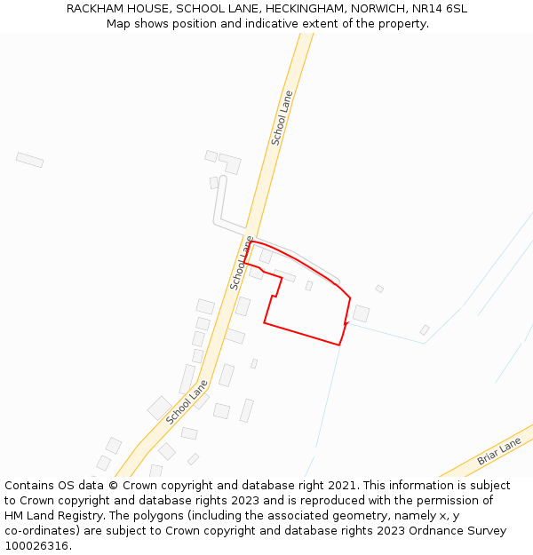 RACKHAM HOUSE, SCHOOL LANE, HECKINGHAM, NORWICH, NR14 6SL: Location map and indicative extent of plot