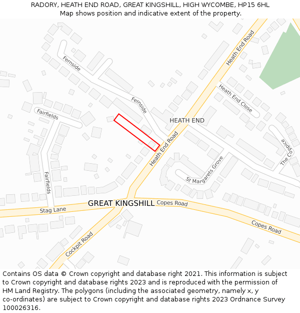 RADORY, HEATH END ROAD, GREAT KINGSHILL, HIGH WYCOMBE, HP15 6HL: Location map and indicative extent of plot