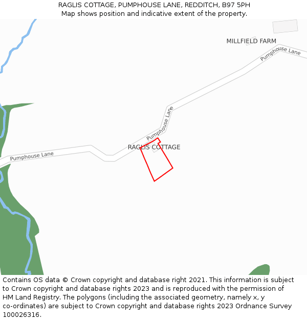 RAGLIS COTTAGE, PUMPHOUSE LANE, REDDITCH, B97 5PH: Location map and indicative extent of plot
