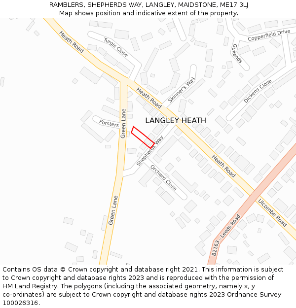 RAMBLERS, SHEPHERDS WAY, LANGLEY, MAIDSTONE, ME17 3LJ: Location map and indicative extent of plot