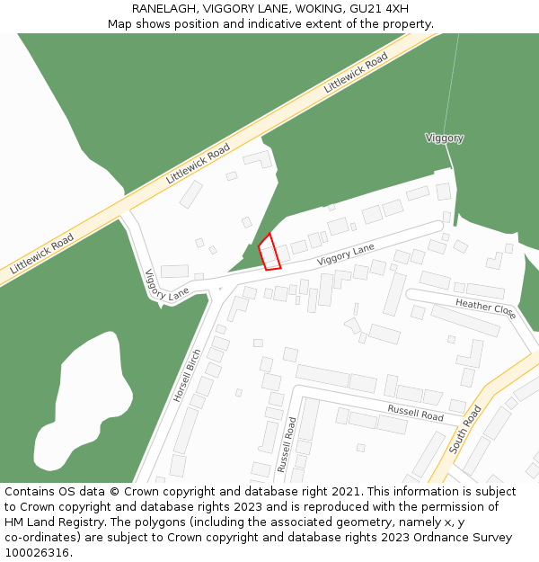 RANELAGH, VIGGORY LANE, WOKING, GU21 4XH: Location map and indicative extent of plot