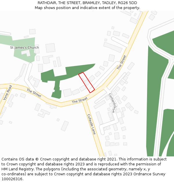 RATHDAIR, THE STREET, BRAMLEY, TADLEY, RG26 5DD: Location map and indicative extent of plot