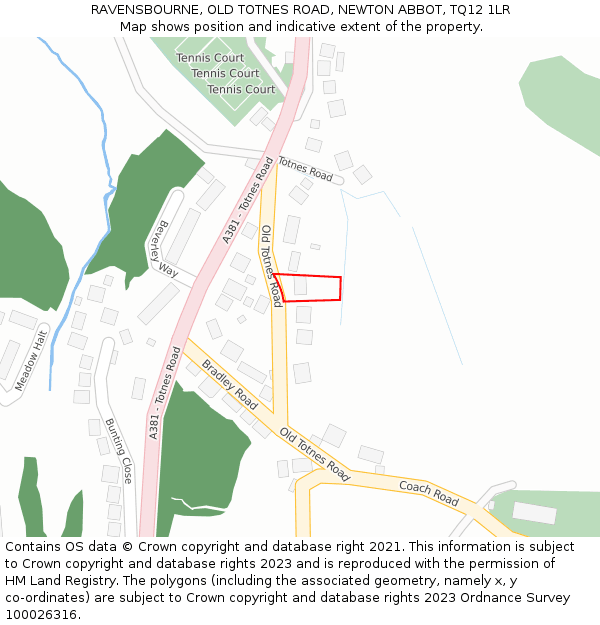 RAVENSBOURNE, OLD TOTNES ROAD, NEWTON ABBOT, TQ12 1LR: Location map and indicative extent of plot