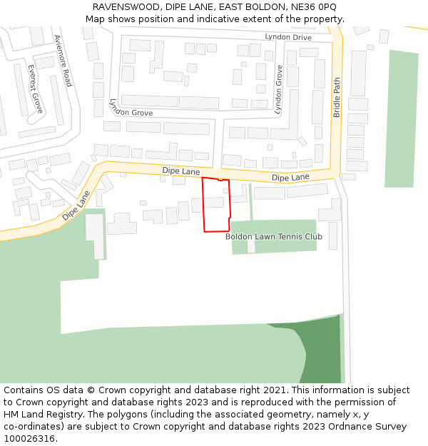 RAVENSWOOD, DIPE LANE, EAST BOLDON, NE36 0PQ: Location map and indicative extent of plot