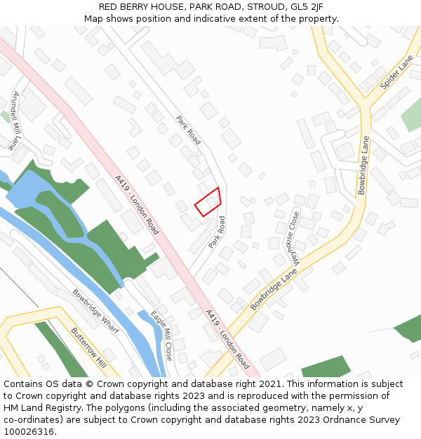 RED BERRY HOUSE, PARK ROAD, STROUD, GL5 2JF: Location map and indicative extent of plot