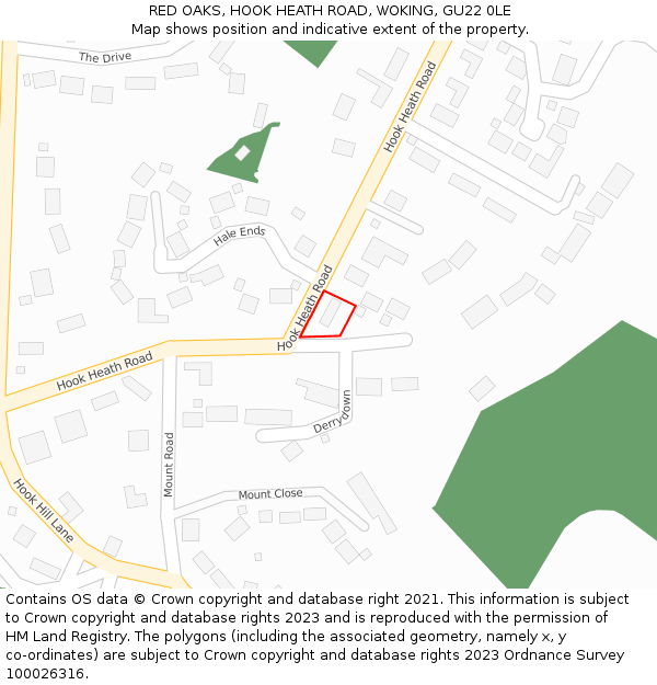 RED OAKS, HOOK HEATH ROAD, WOKING, GU22 0LE: Location map and indicative extent of plot