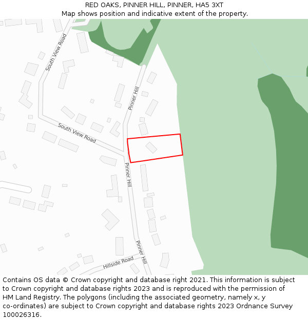 RED OAKS, PINNER HILL, PINNER, HA5 3XT: Location map and indicative extent of plot