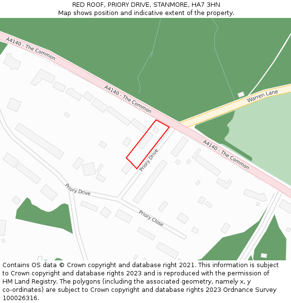 RED ROOF, PRIORY DRIVE, STANMORE, HA7 3HN: Location map and indicative extent of plot