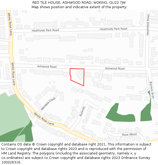 RED TILE HOUSE, ASHWOOD ROAD, WOKING, GU22 7JW: Location map and indicative extent of plot