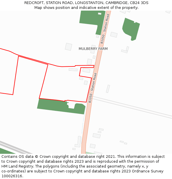 REDCROFT, STATION ROAD, LONGSTANTON, CAMBRIDGE, CB24 3DS: Location map and indicative extent of plot