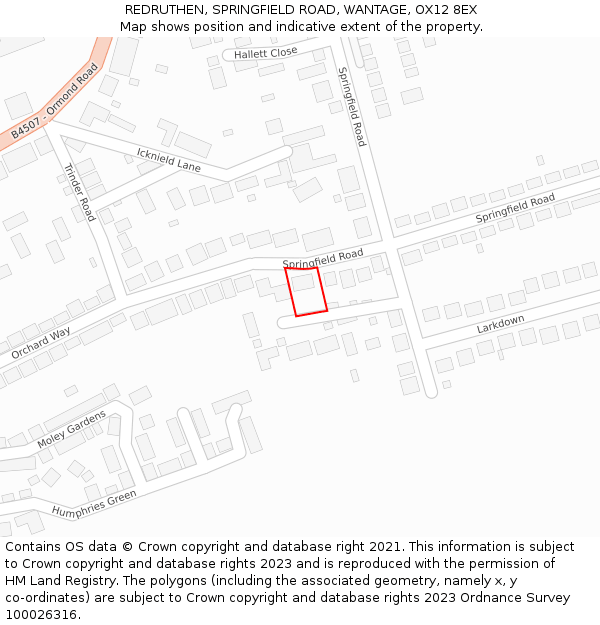 REDRUTHEN, SPRINGFIELD ROAD, WANTAGE, OX12 8EX: Location map and indicative extent of plot