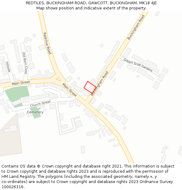 REDTILES, BUCKINGHAM ROAD, GAWCOTT, BUCKINGHAM, MK18 4JE: Location map and indicative extent of plot