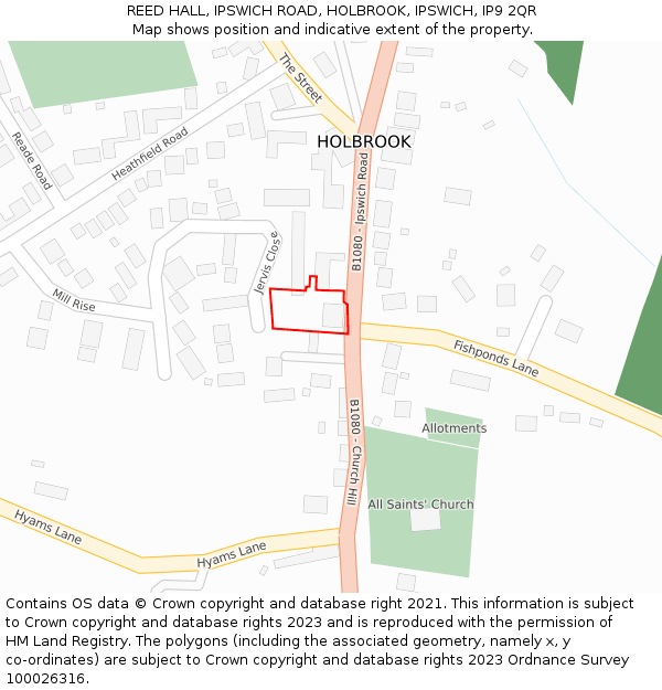 REED HALL, IPSWICH ROAD, HOLBROOK, IPSWICH, IP9 2QR: Location map and indicative extent of plot