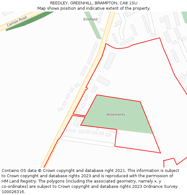 REEDLEY, GREENHILL, BRAMPTON, CA8 1SU: Location map and indicative extent of plot