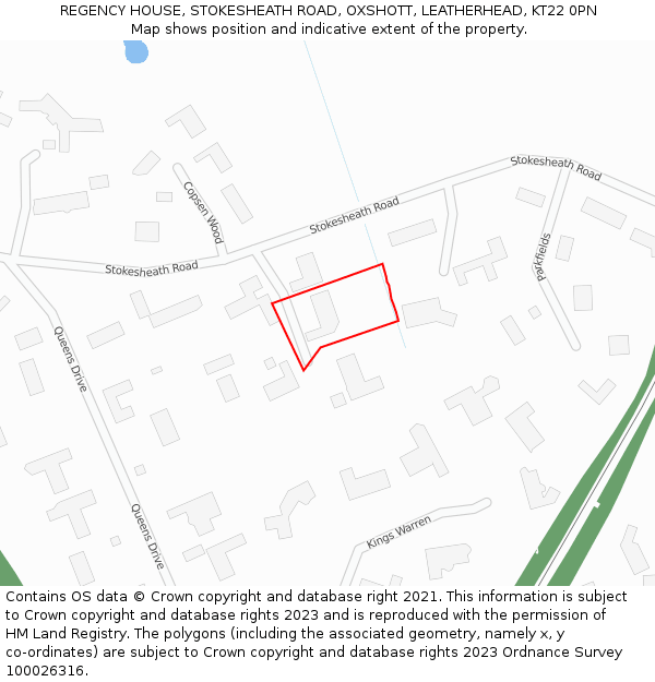 REGENCY HOUSE, STOKESHEATH ROAD, OXSHOTT, LEATHERHEAD, KT22 0PN: Location map and indicative extent of plot