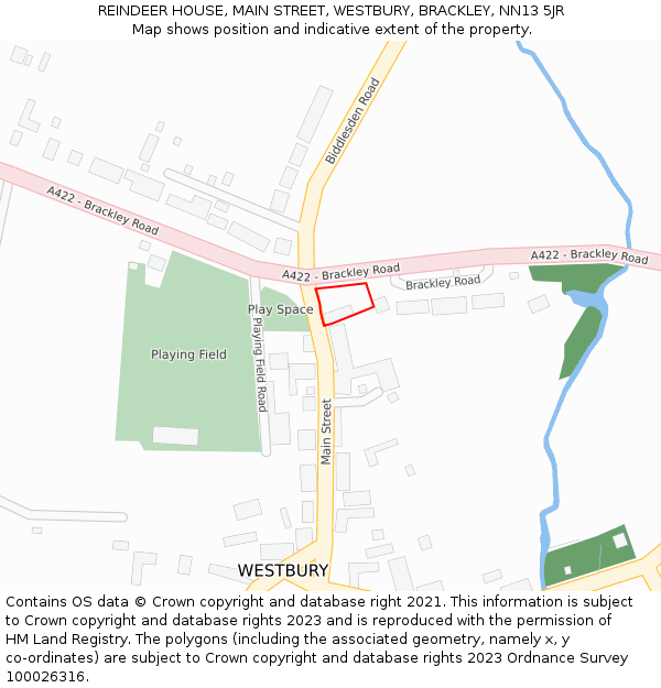 REINDEER HOUSE, MAIN STREET, WESTBURY, BRACKLEY, NN13 5JR: Location map and indicative extent of plot