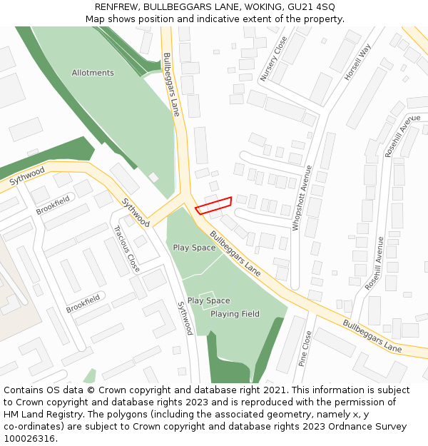 RENFREW, BULLBEGGARS LANE, WOKING, GU21 4SQ: Location map and indicative extent of plot