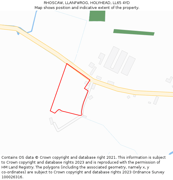 RHOSCAW, LLANFWROG, HOLYHEAD, LL65 4YD: Location map and indicative extent of plot