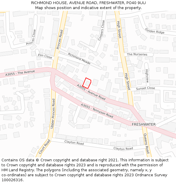 RICHMOND HOUSE, AVENUE ROAD, FRESHWATER, PO40 9UU: Location map and indicative extent of plot