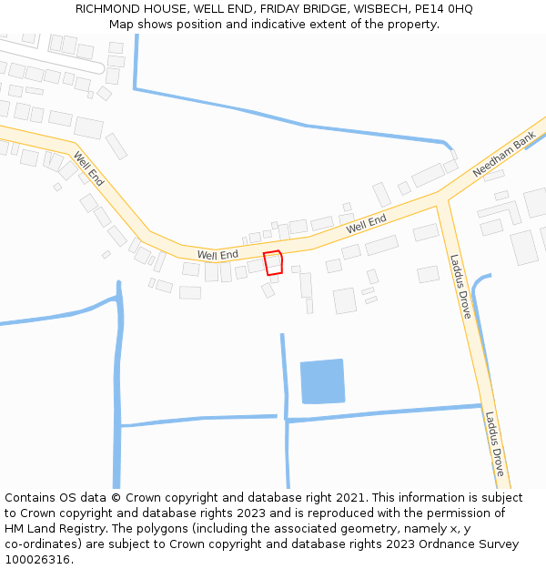 RICHMOND HOUSE, WELL END, FRIDAY BRIDGE, WISBECH, PE14 0HQ: Location map and indicative extent of plot