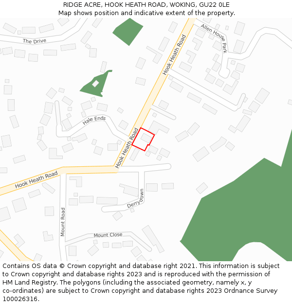 RIDGE ACRE, HOOK HEATH ROAD, WOKING, GU22 0LE: Location map and indicative extent of plot