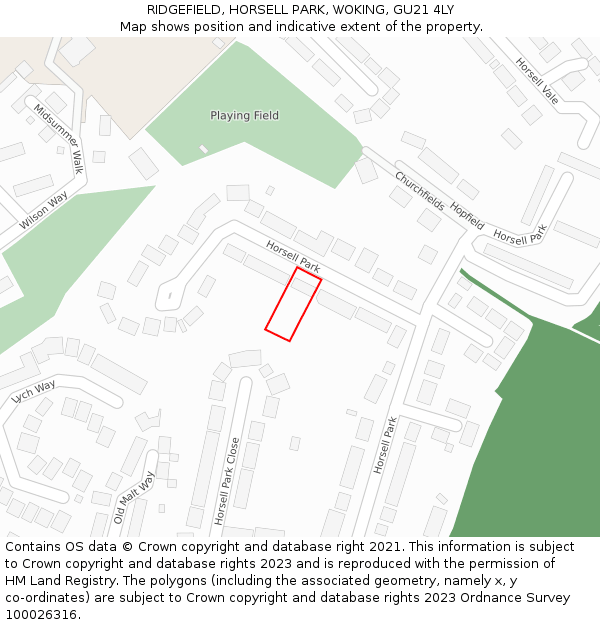 RIDGEFIELD, HORSELL PARK, WOKING, GU21 4LY: Location map and indicative extent of plot