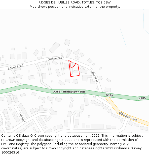 RIDGESIDE, JUBILEE ROAD, TOTNES, TQ9 5BW: Location map and indicative extent of plot