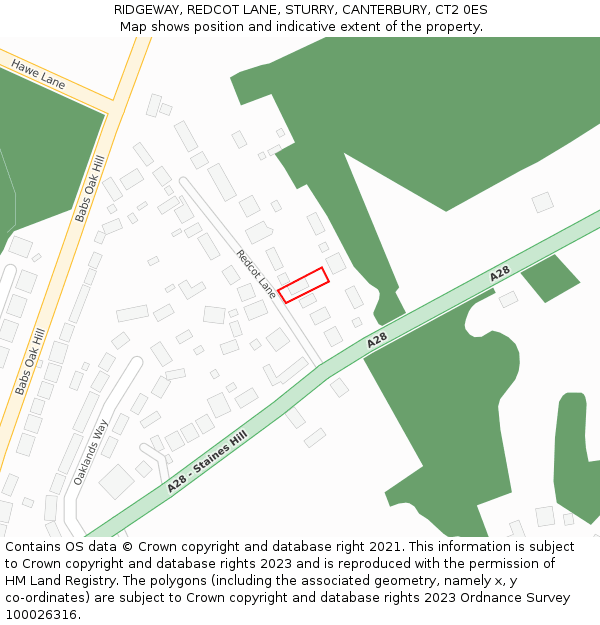 RIDGEWAY, REDCOT LANE, STURRY, CANTERBURY, CT2 0ES: Location map and indicative extent of plot