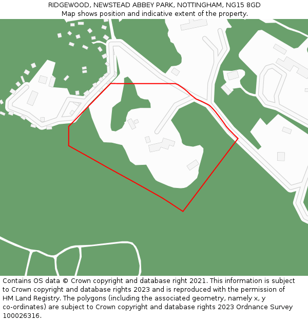RIDGEWOOD, NEWSTEAD ABBEY PARK, NOTTINGHAM, NG15 8GD: Location map and indicative extent of plot