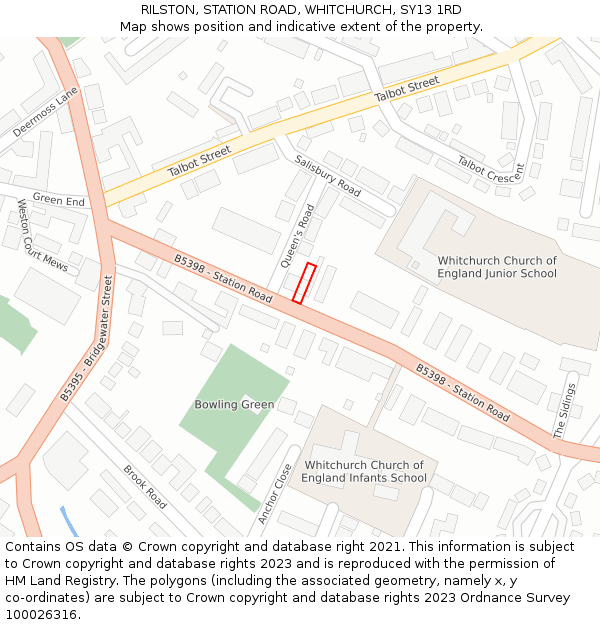 RILSTON, STATION ROAD, WHITCHURCH, SY13 1RD: Location map and indicative extent of plot