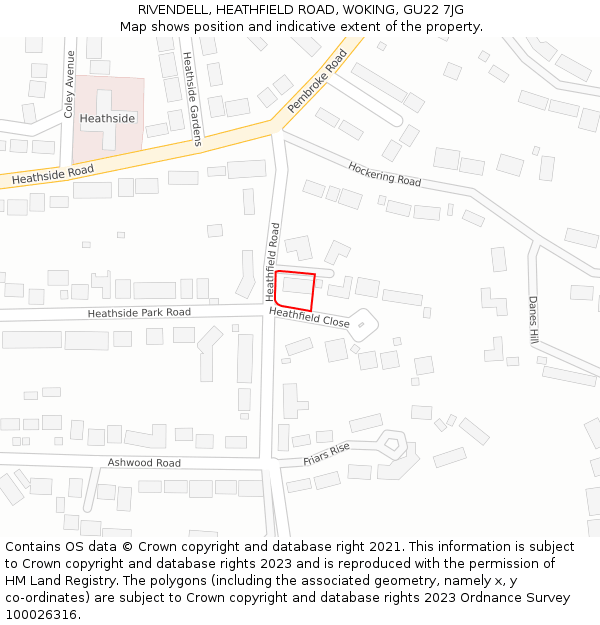 RIVENDELL, HEATHFIELD ROAD, WOKING, GU22 7JG: Location map and indicative extent of plot