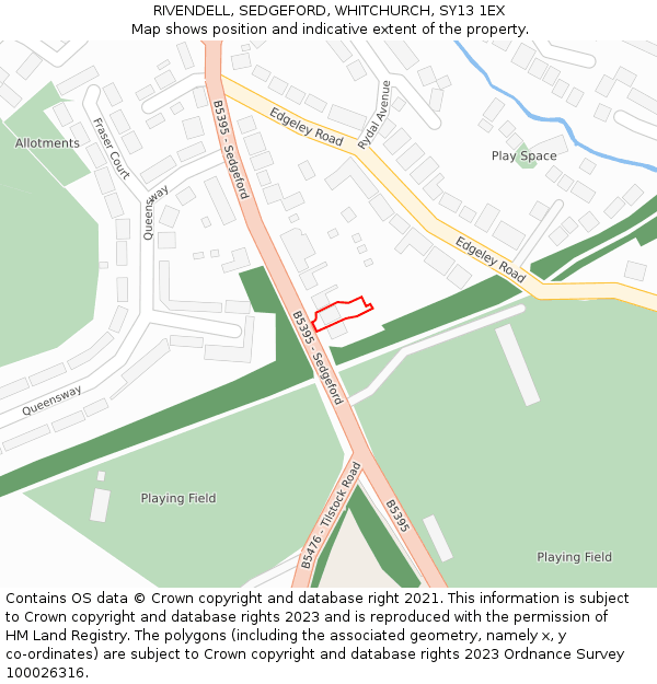 RIVENDELL, SEDGEFORD, WHITCHURCH, SY13 1EX: Location map and indicative extent of plot