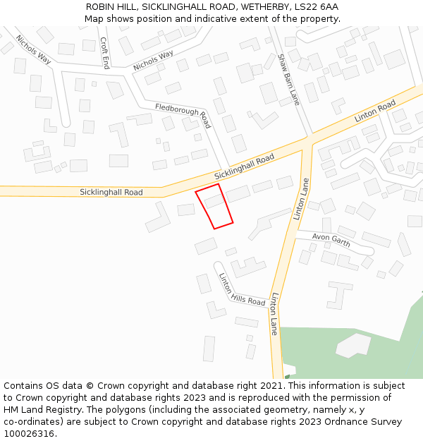 ROBIN HILL, SICKLINGHALL ROAD, WETHERBY, LS22 6AA: Location map and indicative extent of plot