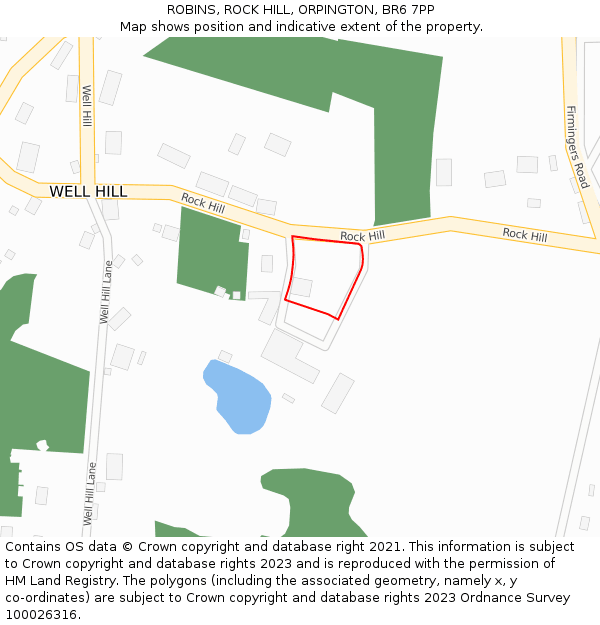 ROBINS, ROCK HILL, ORPINGTON, BR6 7PP: Location map and indicative extent of plot