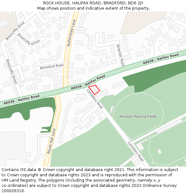 ROCK HOUSE, HALIFAX ROAD, BRADFORD, BD6 2JY: Location map and indicative extent of plot