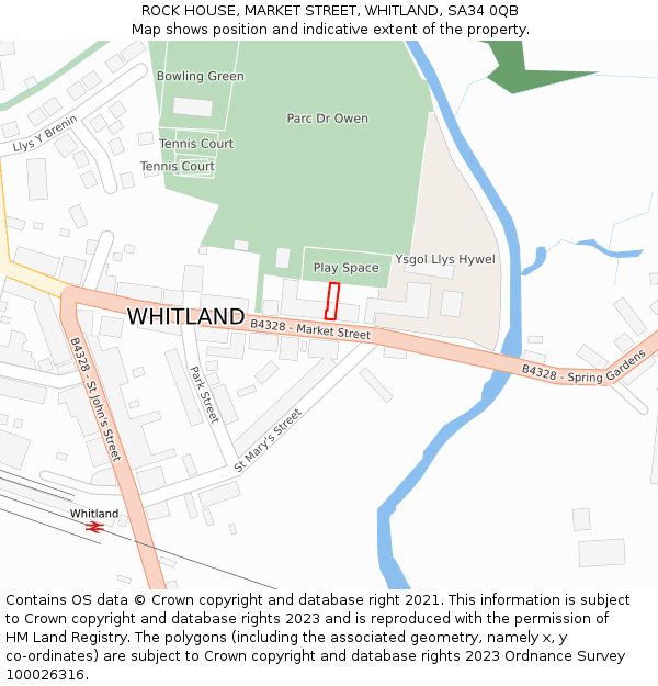 ROCK HOUSE, MARKET STREET, WHITLAND, SA34 0QB: Location map and indicative extent of plot