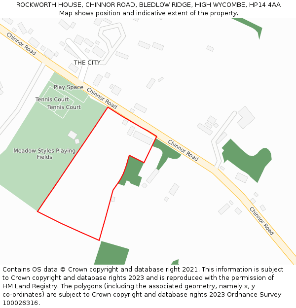 ROCKWORTH HOUSE, CHINNOR ROAD, BLEDLOW RIDGE, HIGH WYCOMBE, HP14 4AA: Location map and indicative extent of plot