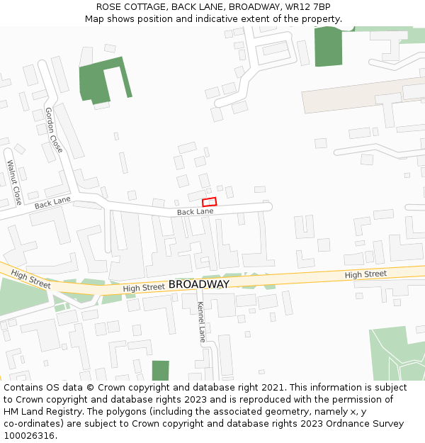 ROSE COTTAGE, BACK LANE, BROADWAY, WR12 7BP: Location map and indicative extent of plot