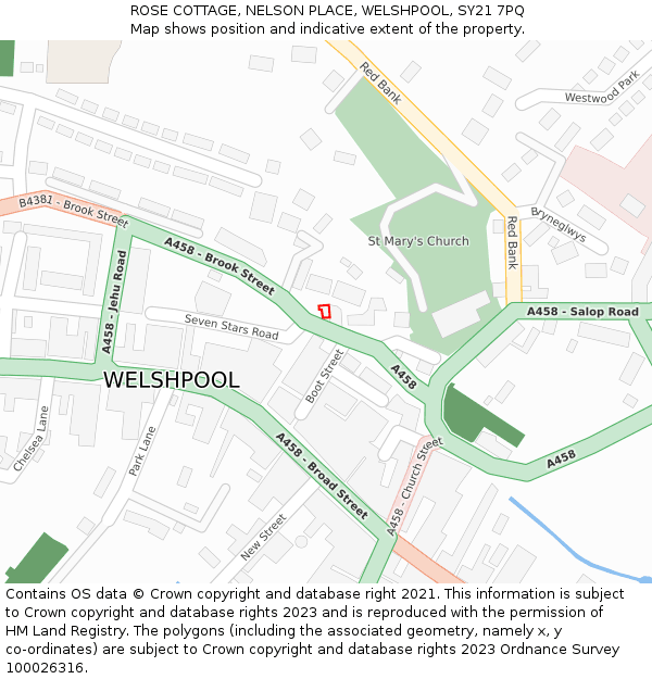 ROSE COTTAGE, NELSON PLACE, WELSHPOOL, SY21 7PQ: Location map and indicative extent of plot