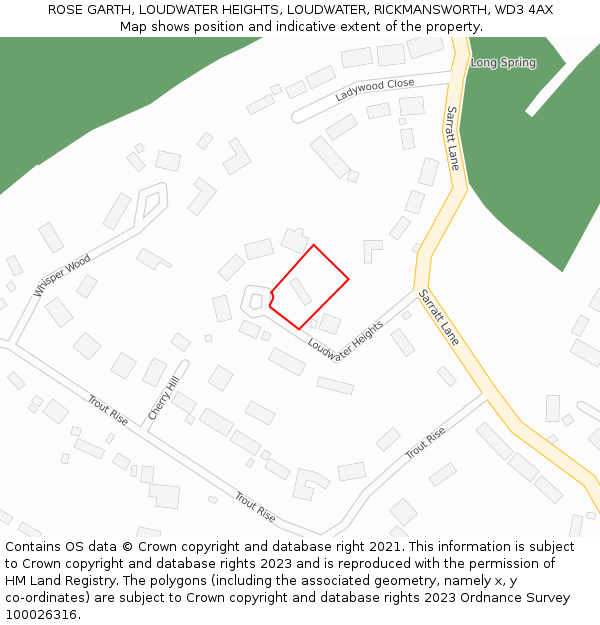 ROSE GARTH, LOUDWATER HEIGHTS, LOUDWATER, RICKMANSWORTH, WD3 4AX: Location map and indicative extent of plot