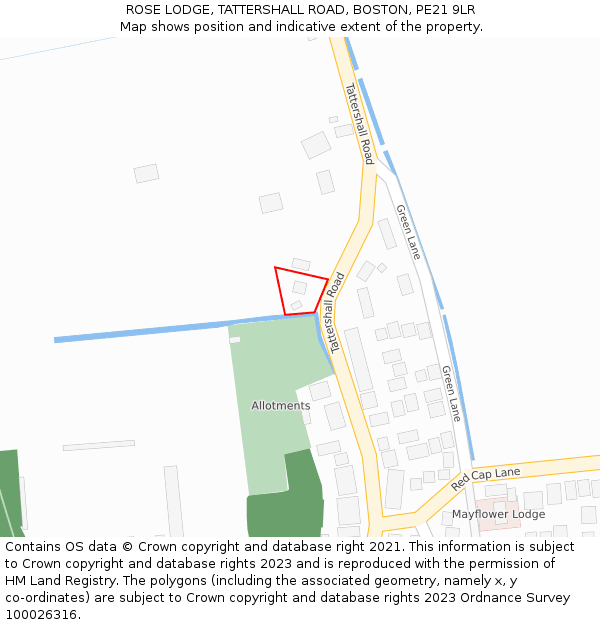 ROSE LODGE, TATTERSHALL ROAD, BOSTON, PE21 9LR: Location map and indicative extent of plot