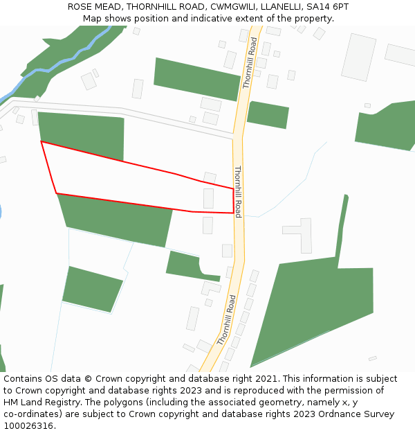 ROSE MEAD, THORNHILL ROAD, CWMGWILI, LLANELLI, SA14 6PT: Location map and indicative extent of plot