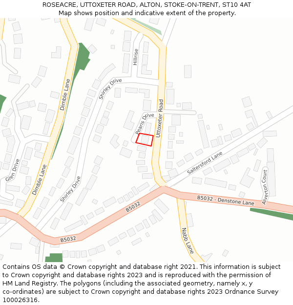 ROSEACRE, UTTOXETER ROAD, ALTON, STOKE-ON-TRENT, ST10 4AT: Location map and indicative extent of plot