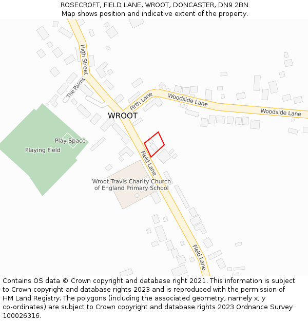 ROSECROFT, FIELD LANE, WROOT, DONCASTER, DN9 2BN: Location map and indicative extent of plot