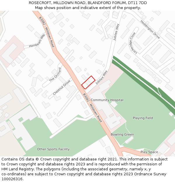 ROSECROFT, MILLDOWN ROAD, BLANDFORD FORUM, DT11 7DD: Location map and indicative extent of plot