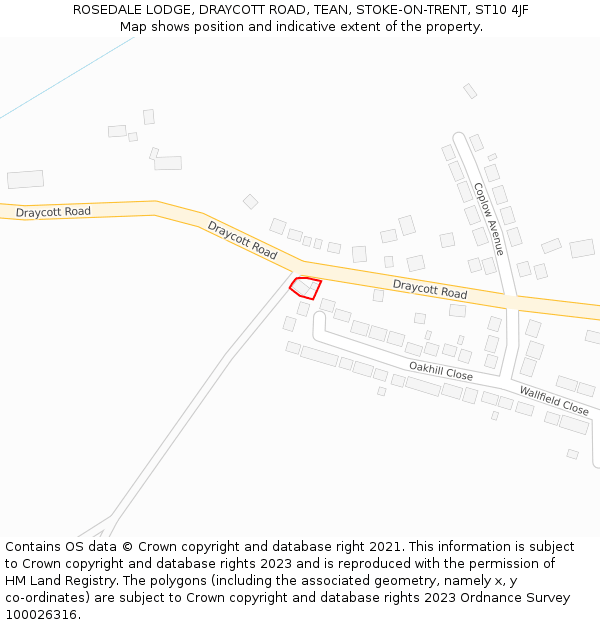 ROSEDALE LODGE, DRAYCOTT ROAD, TEAN, STOKE-ON-TRENT, ST10 4JF: Location map and indicative extent of plot