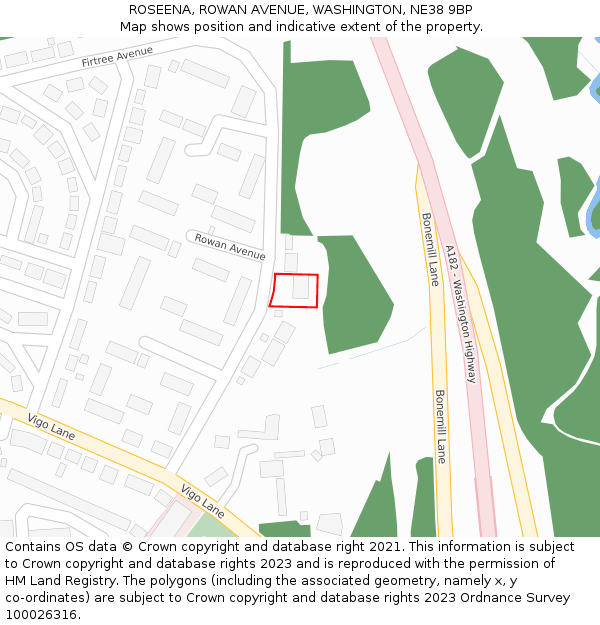 ROSEENA, ROWAN AVENUE, WASHINGTON, NE38 9BP: Location map and indicative extent of plot