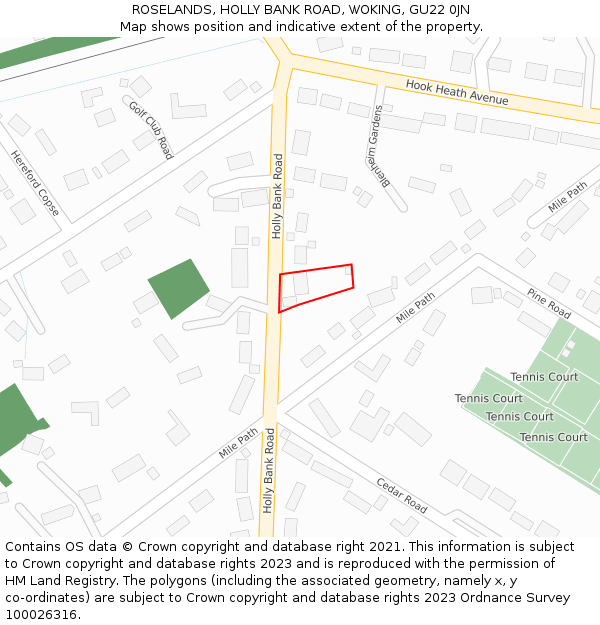 ROSELANDS, HOLLY BANK ROAD, WOKING, GU22 0JN: Location map and indicative extent of plot