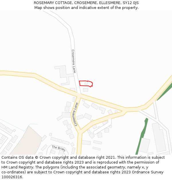 ROSEMARY COTTAGE, CROSEMERE, ELLESMERE, SY12 0JS: Location map and indicative extent of plot