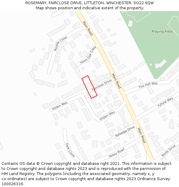 ROSEMARY, FAIRCLOSE DRIVE, LITTLETON, WINCHESTER, SO22 6QW: Location map and indicative extent of plot